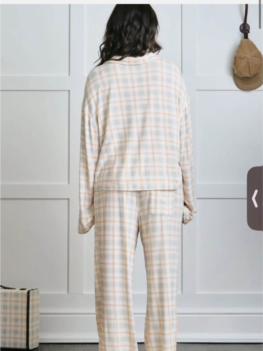 Dairy Boy Women’s Plaid Pajama Set in Cream and Light Orange - Picture 2 of 3